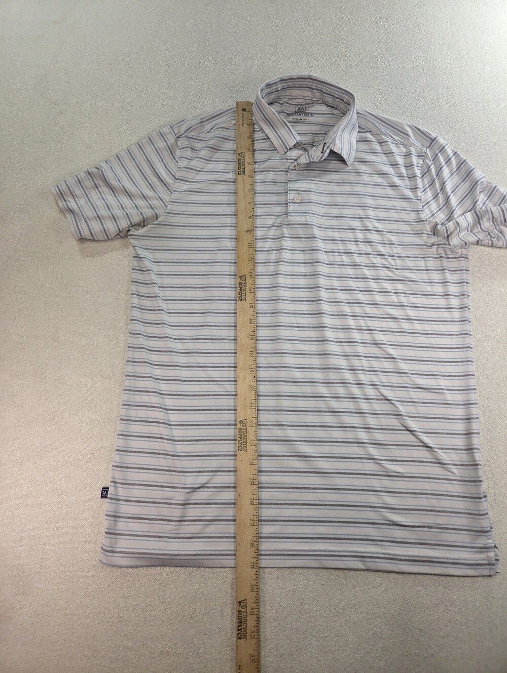 Mizzen+Main Polo Mens Medium Trim White Gray Blue Stripe Golf - Picture 4 of 7